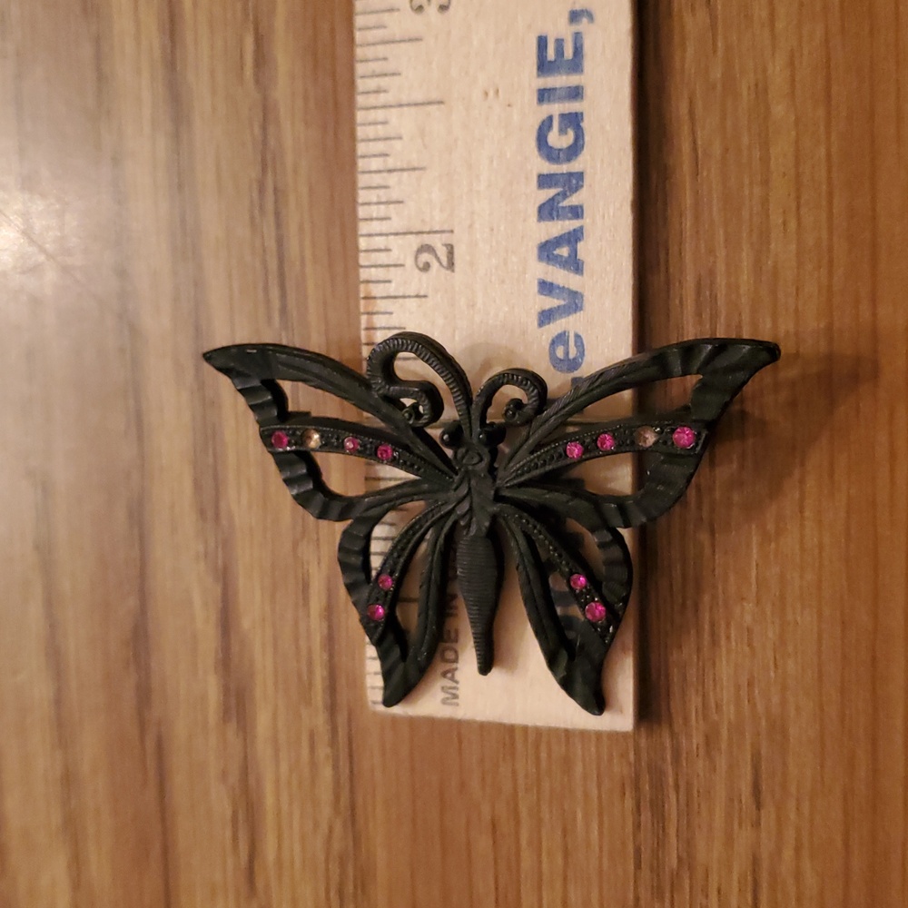 Coro Black Butterfly With Fushia Rhinestones - Picture 5 of 5